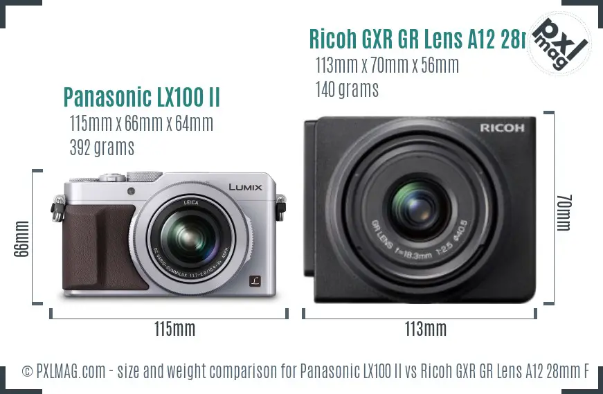 Panasonic LX100 II vs Ricoh GXR GR Lens A12 28mm F2.5 size comparison