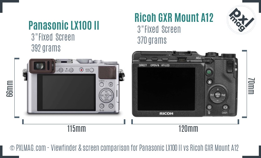 Panasonic LX100 II vs Ricoh GXR Mount A12 Screen and Viewfinder comparison