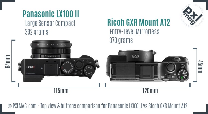 Panasonic LX100 II vs Ricoh GXR Mount A12 top view buttons comparison