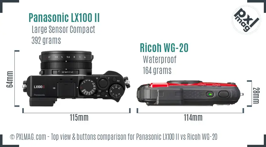 Panasonic LX100 II vs Ricoh WG-20 top view buttons comparison