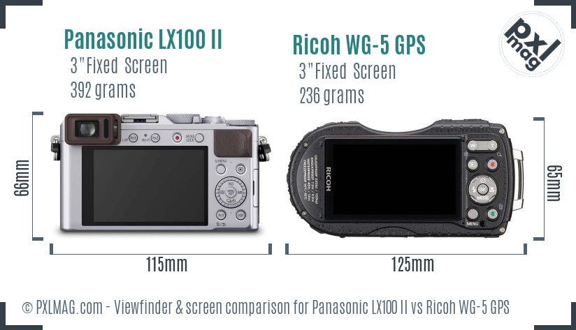 Panasonic LX100 II vs Ricoh WG-5 GPS Screen and Viewfinder comparison