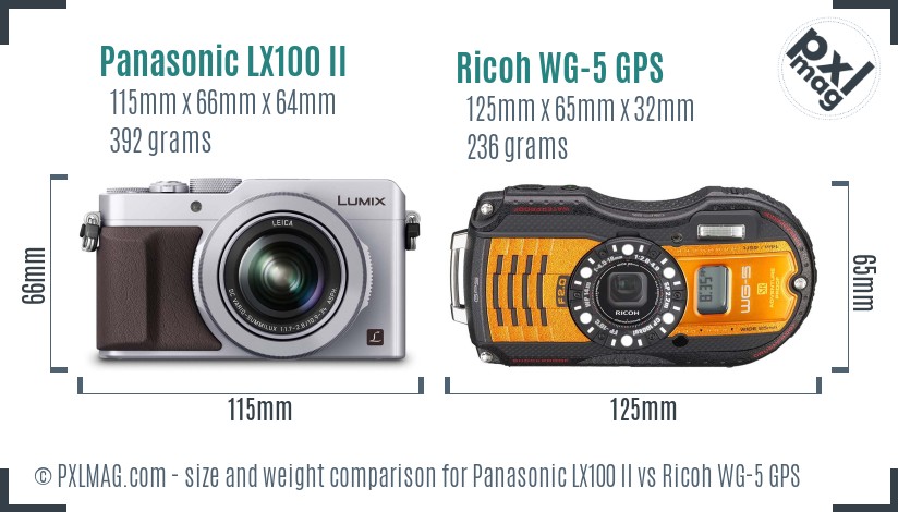 Panasonic LX100 II vs Ricoh WG-5 GPS size comparison