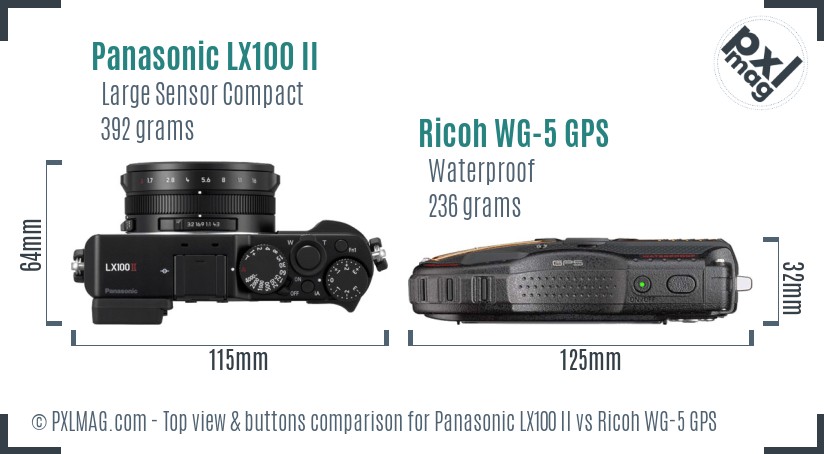 Panasonic LX100 II vs Ricoh WG-5 GPS top view buttons comparison
