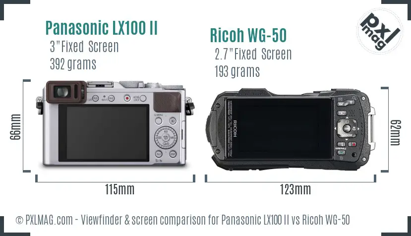 Panasonic LX100 II vs Ricoh WG-50 Screen and Viewfinder comparison
