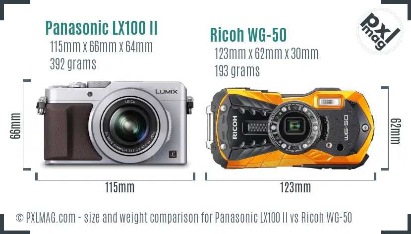Panasonic LX100 II vs Ricoh WG-50 size comparison