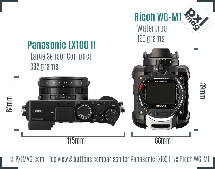 Panasonic LX100 II vs Ricoh WG-M1 top view buttons comparison