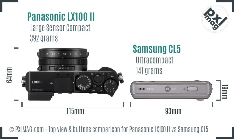 Panasonic LX100 II vs Samsung CL5 top view buttons comparison Panasonic LX100 II vs Samsung CL5 top view buttons comparison