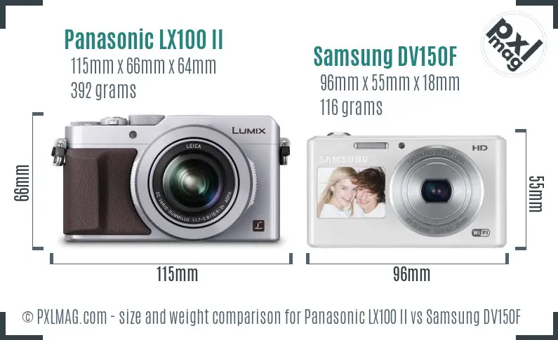 Panasonic LX100 II vs Samsung DV150F size comparison