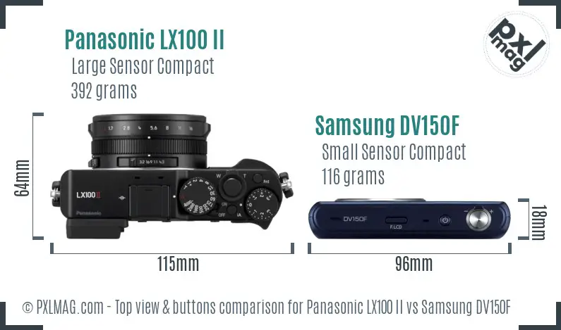 Panasonic LX100 II vs Samsung DV150F top view buttons comparison