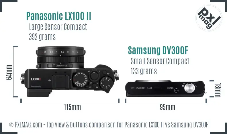 Panasonic LX100 II vs Samsung DV300F top view buttons comparison Panasonic LX100 II vs Samsung DV300F top view buttons comparison