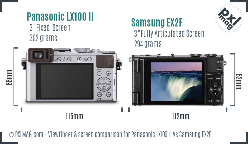 Panasonic LX100 II vs Samsung EX2F Screen and Viewfinder comparison