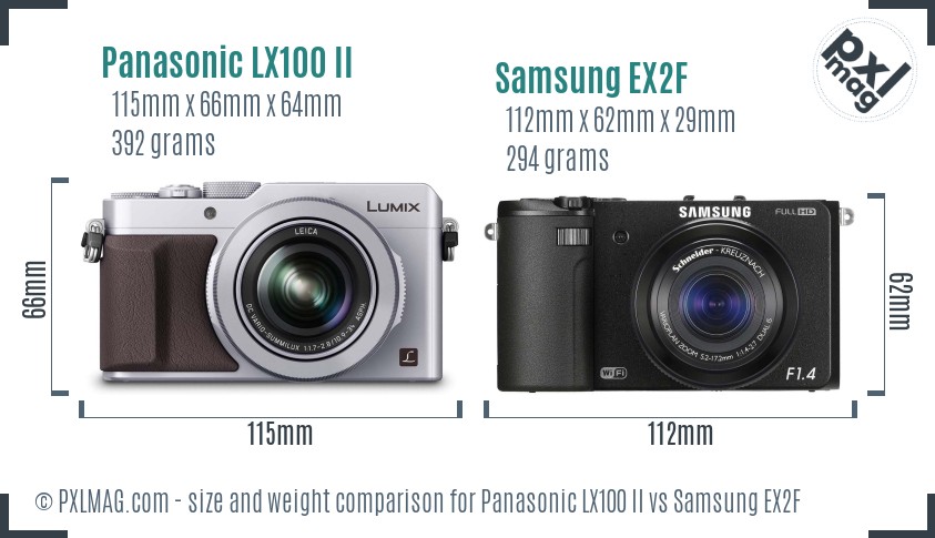 Panasonic LX100 II vs Samsung EX2F size comparison Panasonic LX100 II vs Samsung EX2F size comparison