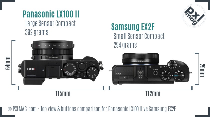 Panasonic LX100 II vs Samsung EX2F top view buttons comparison