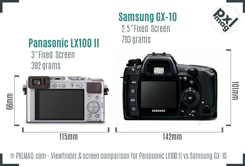 Panasonic LX100 II vs Samsung GX-10 Screen and Viewfinder comparison