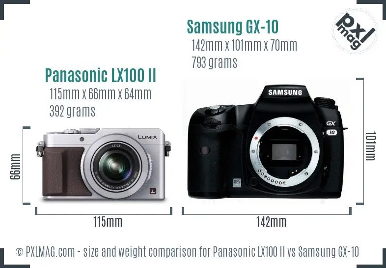 Panasonic LX100 II vs Samsung GX-10 size comparison