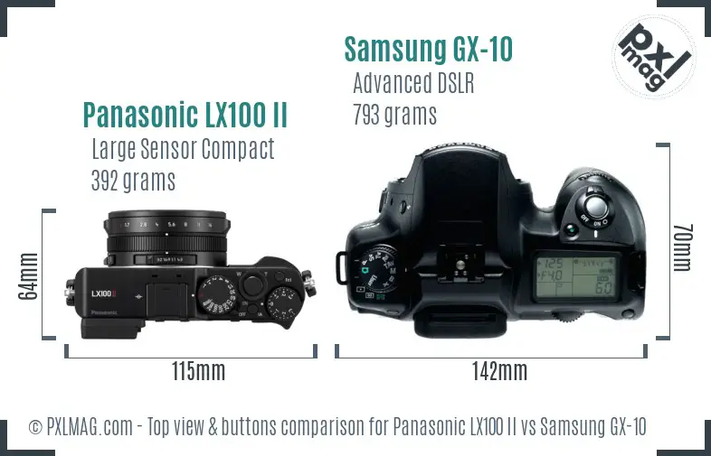 Panasonic LX100 II vs Samsung GX-10 top view buttons comparison