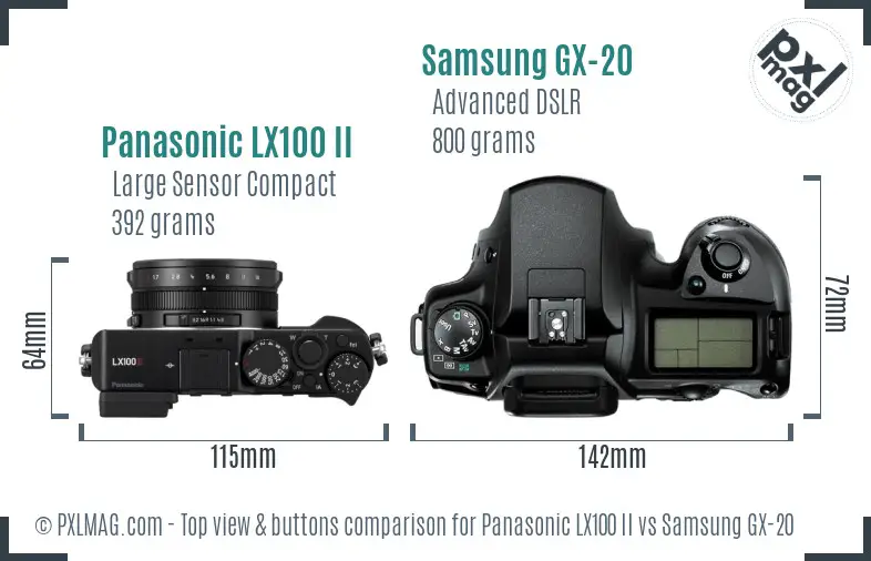 Panasonic LX100 II vs Samsung GX-20 top view buttons comparison