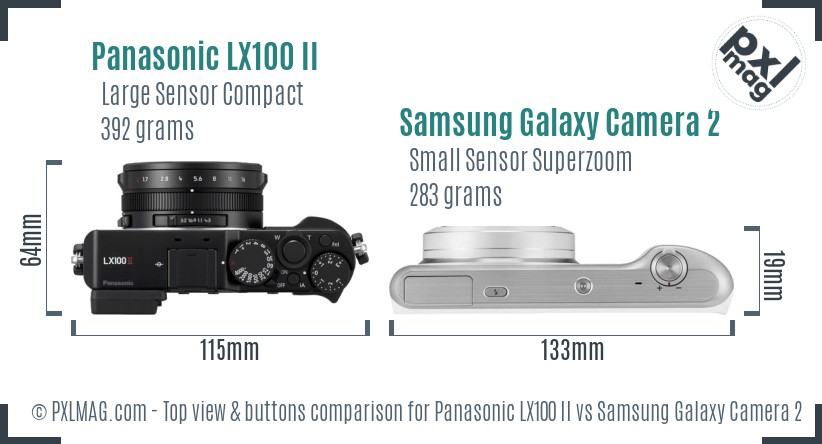 Panasonic LX100 II vs Samsung Galaxy Camera 2 top view buttons comparison