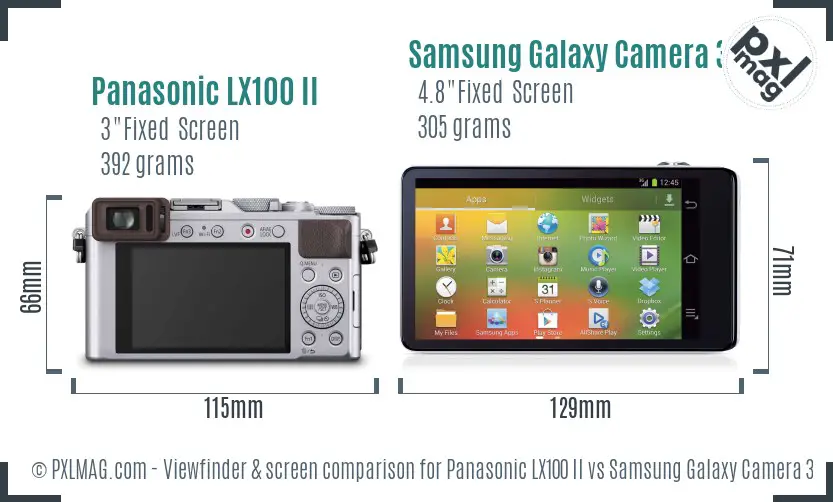 Panasonic LX100 II vs Samsung Galaxy Camera 3G Screen and Viewfinder comparison Panasonic LX100 II vs Samsung Galaxy Camera 3G Screen and Viewfinder comparison