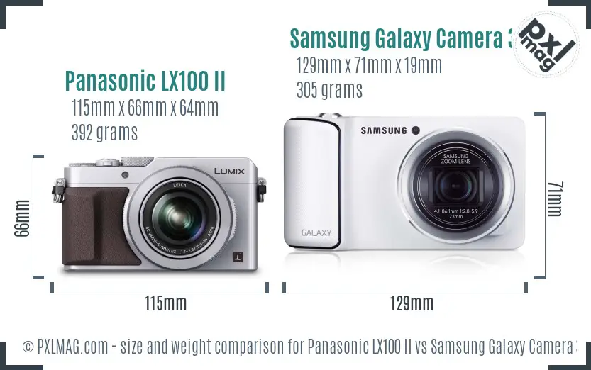Panasonic LX100 II vs Samsung Galaxy Camera 3G size comparison Panasonic LX100 II vs Samsung Galaxy Camera 3G size comparison