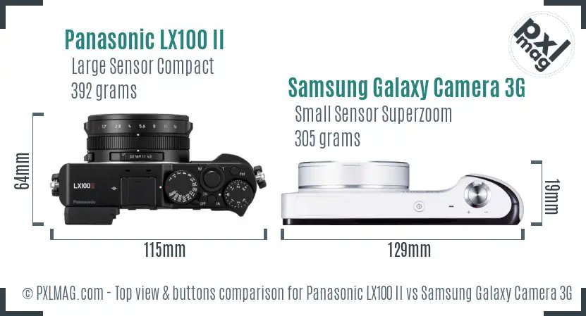 Panasonic LX100 II vs Samsung Galaxy Camera 3G top view buttons comparison Panasonic LX100 II vs Samsung Galaxy Camera 3G top view buttons comparison