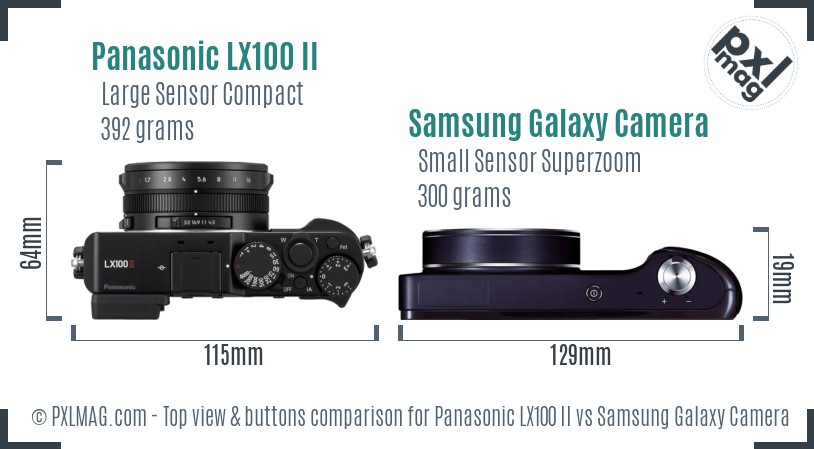 Panasonic LX100 II vs Samsung Galaxy Camera top view buttons comparison