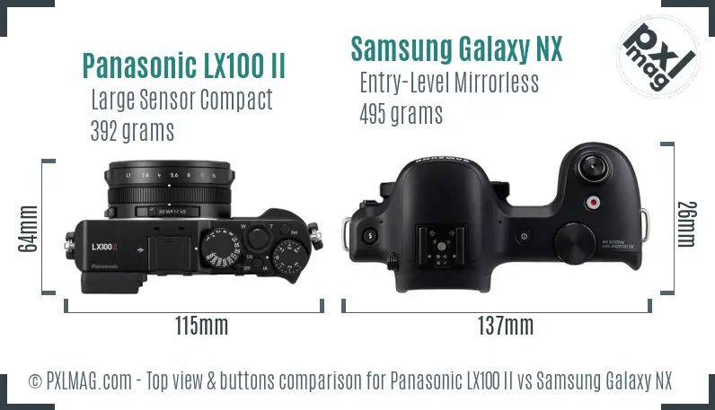 Panasonic LX100 II vs Samsung Galaxy NX top view buttons comparison