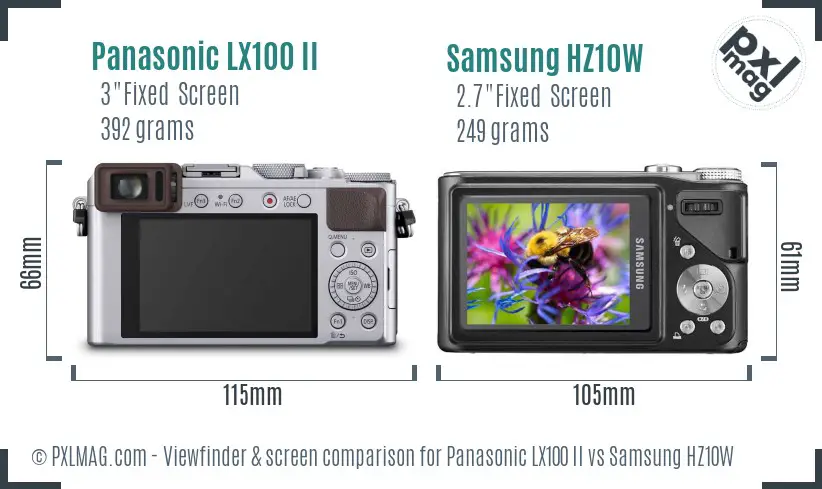 Panasonic LX100 II vs Samsung HZ10W Screen and Viewfinder comparison