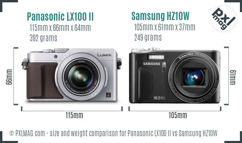 Panasonic LX100 II vs Samsung HZ10W size comparison Panasonic LX100 II vs Samsung HZ10W size comparison