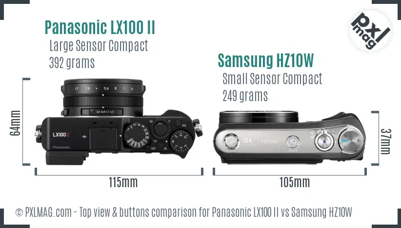 Panasonic LX100 II vs Samsung HZ10W top view buttons comparison