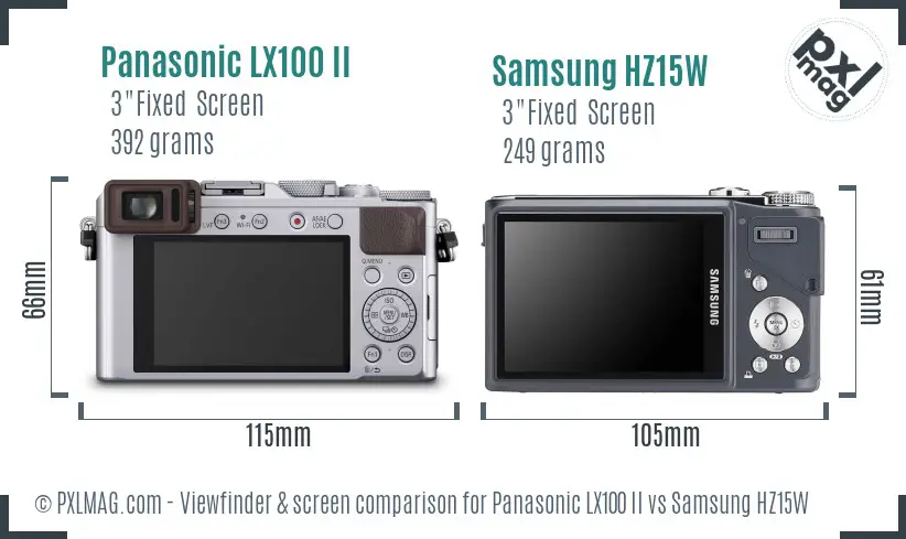 Panasonic LX100 II vs Samsung HZ15W Screen and Viewfinder comparison Panasonic LX100 II vs Samsung HZ15W Screen and Viewfinder comparison