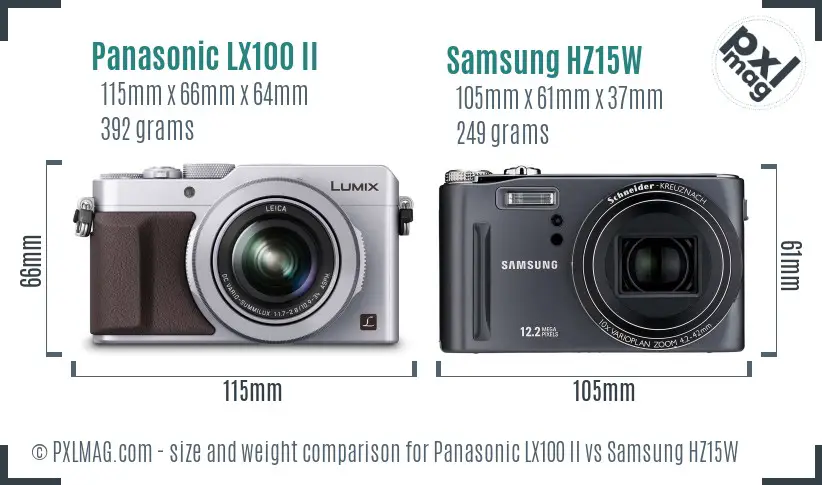 Panasonic LX100 II vs Samsung HZ15W size comparison Panasonic LX100 II vs Samsung HZ15W size comparison