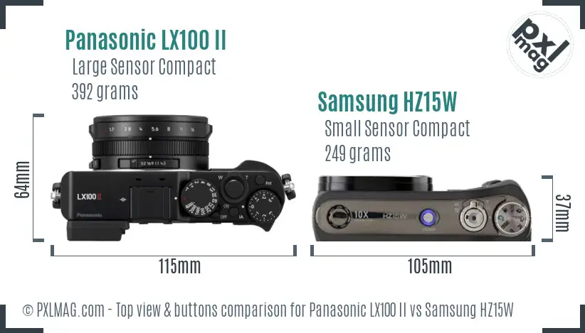 Panasonic LX100 II vs Samsung HZ15W top view buttons comparison Panasonic LX100 II vs Samsung HZ15W top view buttons comparison