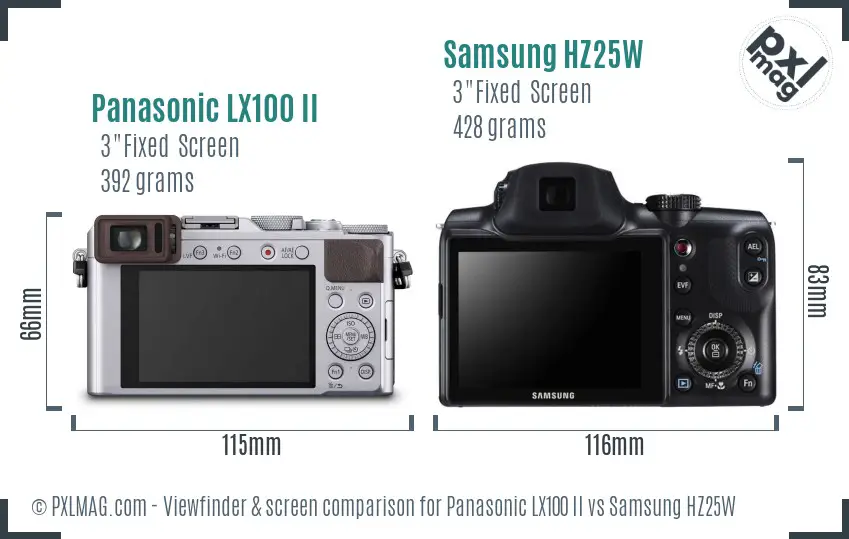 Panasonic LX100 II vs Samsung HZ25W Screen and Viewfinder comparison