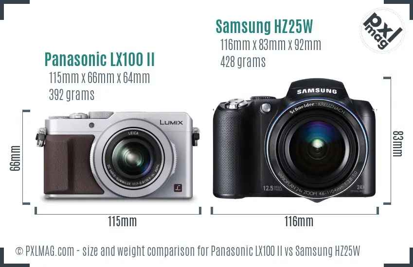 Panasonic LX100 II vs Samsung HZ25W size comparison