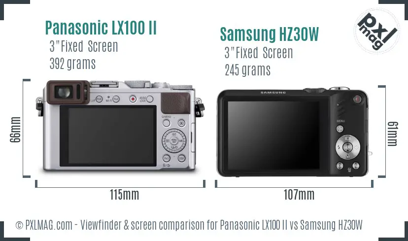 Panasonic LX100 II vs Samsung HZ30W Screen and Viewfinder comparison