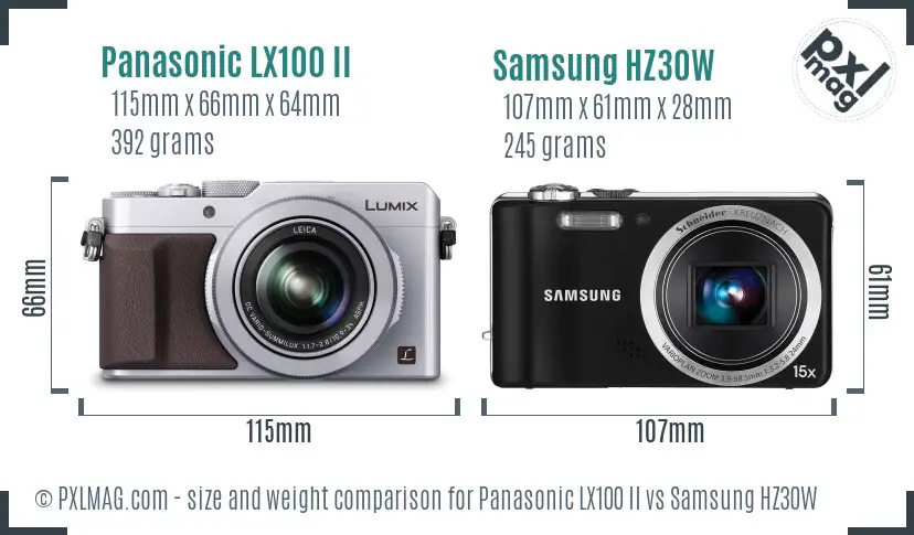 Panasonic LX100 II vs Samsung HZ30W size comparison