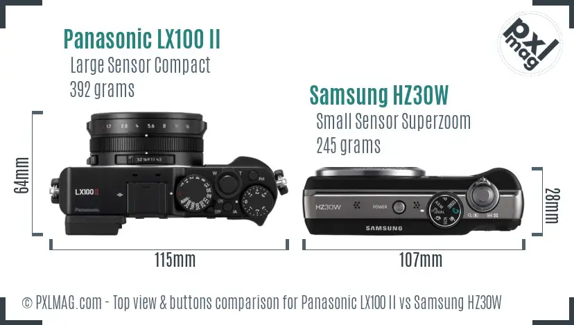 Panasonic LX100 II vs Samsung HZ30W top view buttons comparison