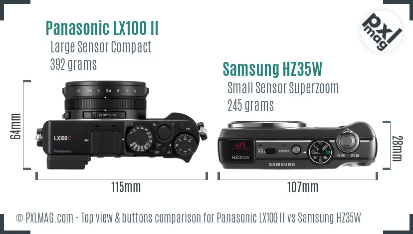Panasonic LX100 II vs Samsung HZ35W top view buttons comparison Panasonic LX100 II vs Samsung HZ35W top view buttons comparison