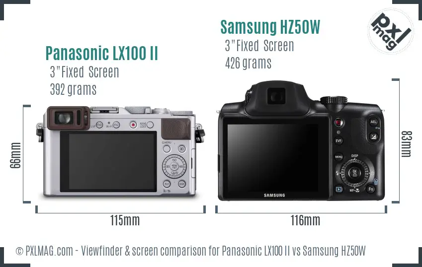 Panasonic LX100 II vs Samsung HZ50W Screen and Viewfinder comparison