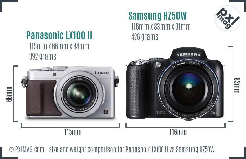 Panasonic LX100 II vs Samsung HZ50W size comparison