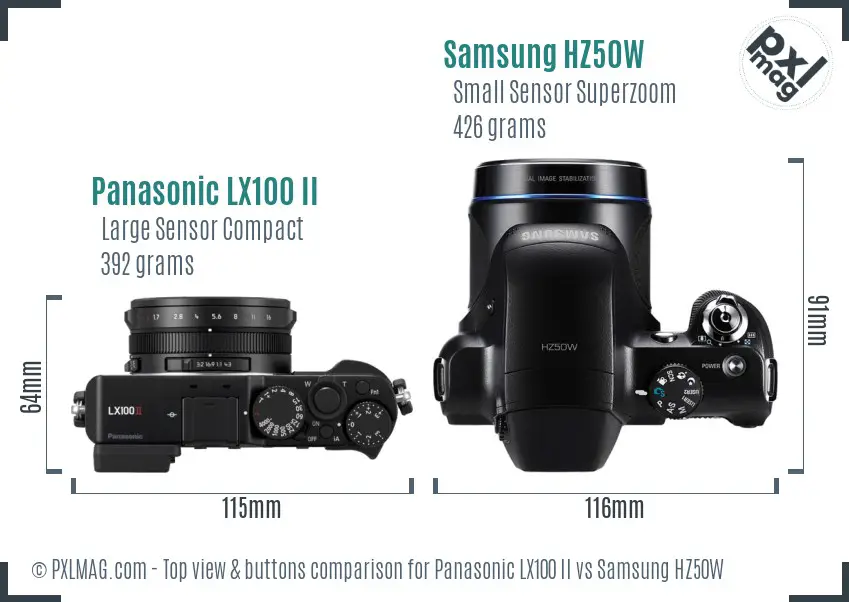 Panasonic LX100 II vs Samsung HZ50W top view buttons comparison