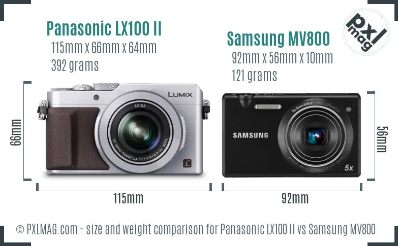 Panasonic LX100 II vs Samsung MV800 size comparison