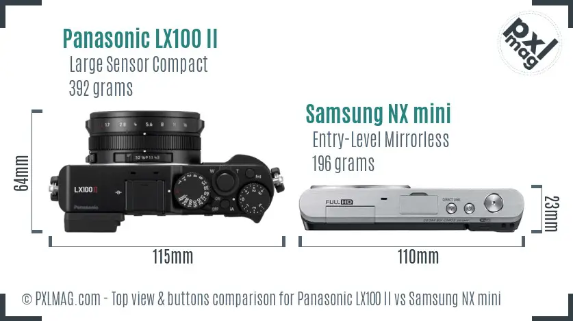 Panasonic LX100 II vs Samsung NX mini top view buttons comparison