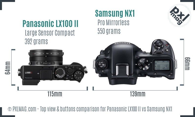 Panasonic LX100 II vs Samsung NX1 top view buttons comparison