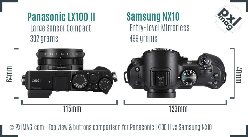 Panasonic LX100 II vs Samsung NX10 top view buttons comparison