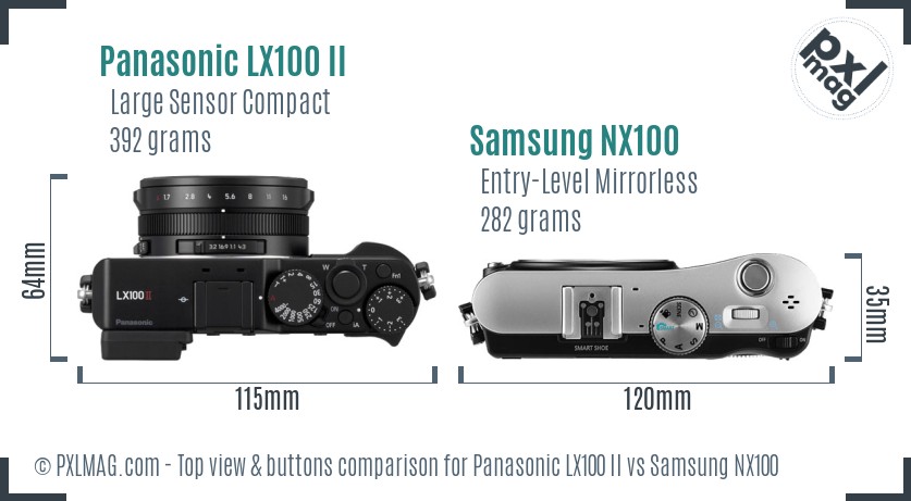 Panasonic LX100 II vs Samsung NX100 top view buttons comparison