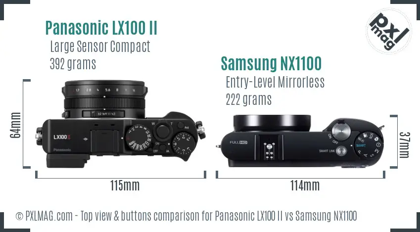 Panasonic LX100 II vs Samsung NX1100 top view buttons comparison Panasonic LX100 II vs Samsung NX1100 top view buttons comparison