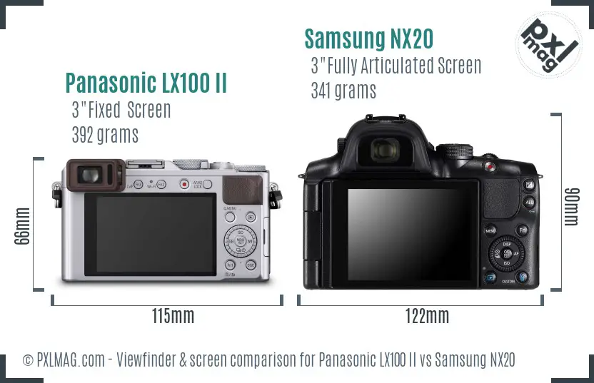 Panasonic LX100 II vs Samsung NX20 Screen and Viewfinder comparison