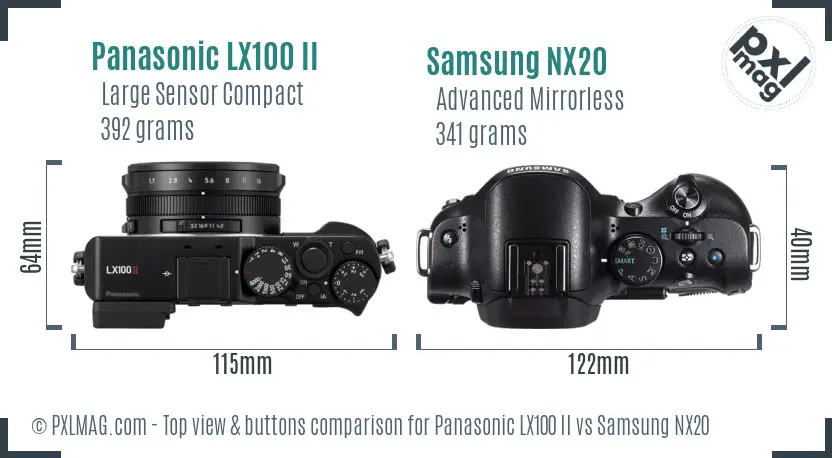 Panasonic LX100 II vs Samsung NX20 top view buttons comparison